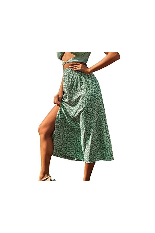 Jupe midi en mousseline de soie élégante à pois - Taille élastique - Jupe dété plissée - Style bohème - Style décontracté, v