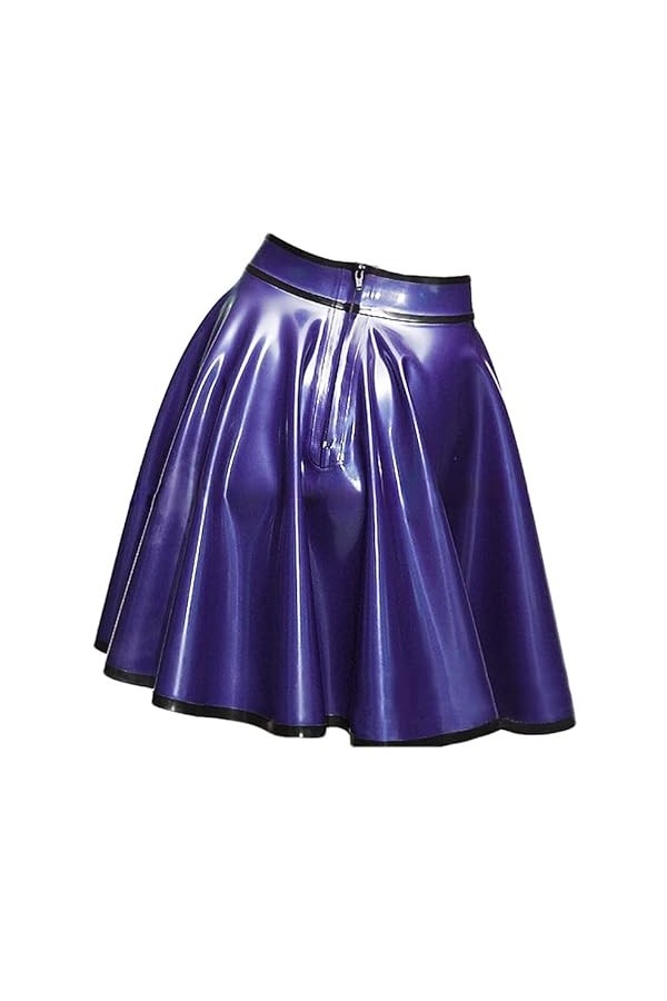 JVHGE Mini Jupes balançoires en Latex Sexy Violet et Noir avec Fermeture à glissière à larrière des Bas en Caoutchouc Courts