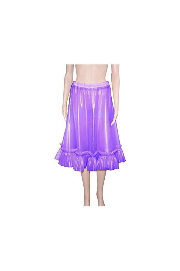 Jupes en Latex Sexy pourpres Transparentes avec des Bas en Caoutchouc Courts à Volants