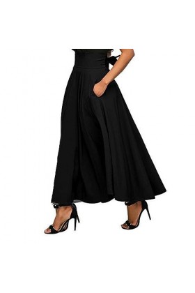 Robe De Poupée Chère Ligne A décontractée Jupe Taille Haute Jupes Longueur Cheville Robe Pailleté Black, XXXL 