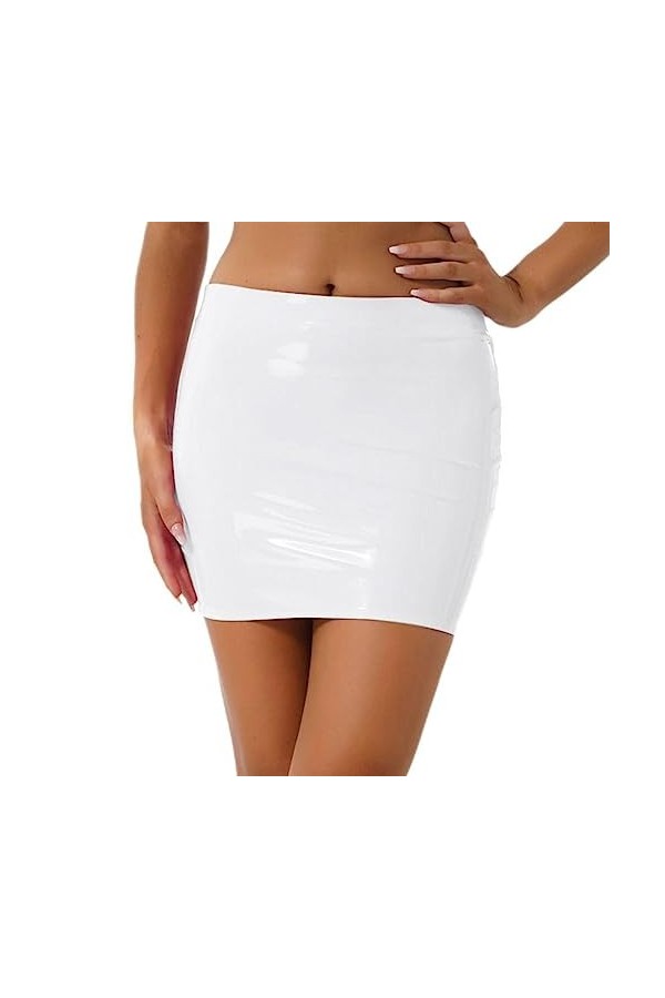 WSZJLN Femmes Sexy Jupes Brillant en Cuir Verni Minijupe Couleur Unie Ceinture Élastique Jupe Crayon Brillant Wet Look Latex