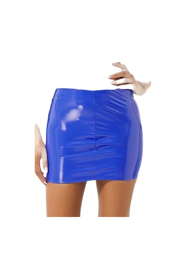 WSZJLN Femmes Sexy Jupes Brillant en Cuir Verni Minijupe Couleur Unie Ceinture Élastique Jupe Crayon Brillant Wet Look Latex