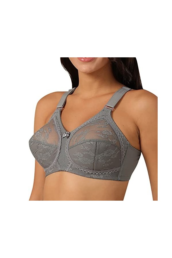 Dames Dentelle Ultra Mince Coupe Pleine Éponge Sexy Dentelle Transparent Intérieur Soutien-Gorge Menstruelle Abondant Grey,
