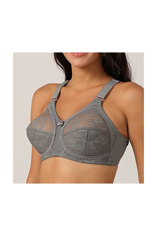 Dames Dentelle Ultra Mince Coupe Pleine Éponge Sexy Dentelle Transparent Intérieur Soutien-Gorge Menstruelle Abondant Grey,