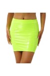 WSZJLN Femmes Sexy Jupes Brillant en Cuir Verni Minijupe Couleur Unie Ceinture Élastique Jupe Crayon Brillant Wet Look Latex 