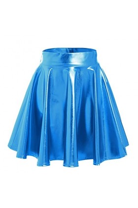 Jupe courte en cuir laqué holographique pour femme - Mini jupe plissée métallisée à paillettes, Couleur du laser., L