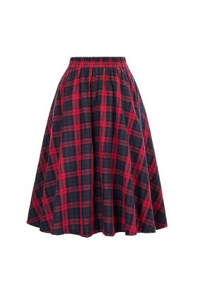 Jupe à carreaux taille élastique ft-8832, Rouge, Taille XL