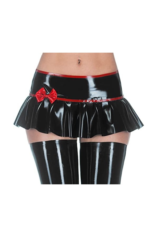 Bordures noires et rouges, Mini jupes sexy en latex avec nœud, courtes, sans fermetures éclair, dessous en caoutchouc, bleu a