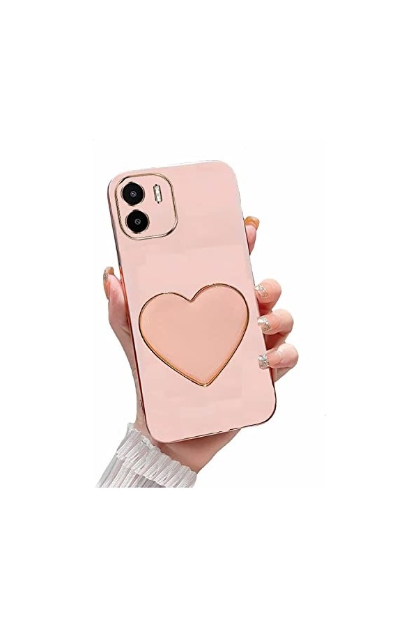 Générique HOOl Cœur Coque Béquille Étui pour Xiaomi Redmi A1,Électroplaqué Coque de Protection Silicone Souple TPU Housse ave
