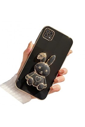 Générique HOOl Cœur Bunny Coque Béquille Étui pour Samsung Galaxy A12 5G,Électroplaqué Lapin Coque de Protection Silicone Sou