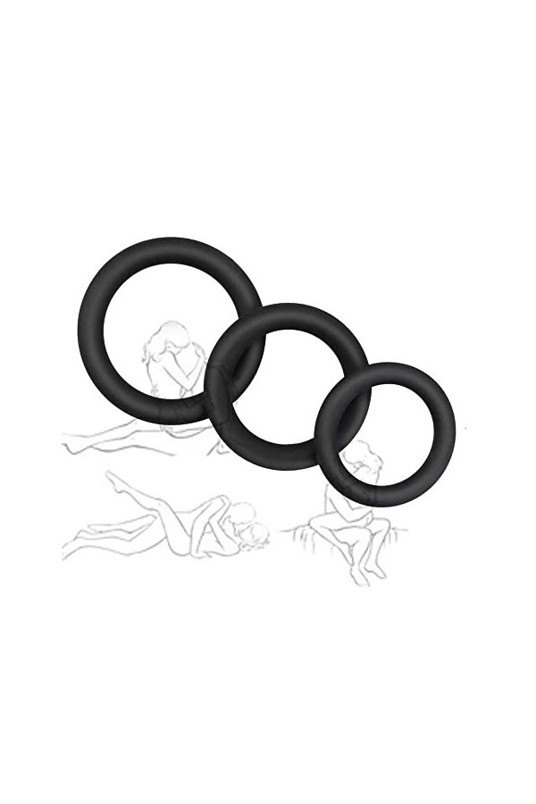 CZZSiug Anneau en Silicone rétractable pour Homme Noir 3 pièces 