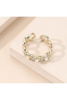 2022 Bague pour femme ouverte à maillons réglables - Cadeau de Saint-Valentin - Pour 2 noirs, or, taille unique