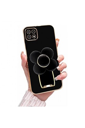 HOOl Moulin à Vent Coque Béquille Étui pour Samsung Galaxy A12 5G,Électroplaqué Fleur Coque de Protection Silicone Souple TPU