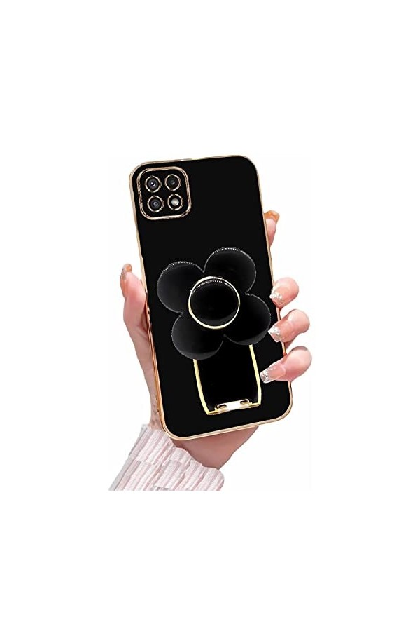 HOOl Moulin à Vent Coque Béquille Étui pour Samsung Galaxy A12 5G,Électroplaqué Fleur Coque de Protection Silicone Souple TPU