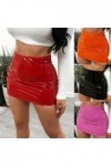 WSZJLN Femmes Jupes Sexy Brillant en Cuir Verni Mini-Jupe Couleur Unie Ceinture Jupe Crayon Brillant Aspect mouillé Jupe en L