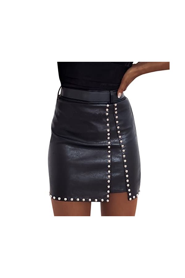 Jupe courte en cuir synthétique pour femme - Avec fermeture éclair - Solide - Plissée - Tunique - Jupe plissée - Décontractée