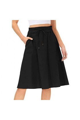 Jupe midi élégante pour femme - Jupe plissée - Coupe trapèze - Taille élastique - Jupe plissée - Couleur unie - Vintage - Pou