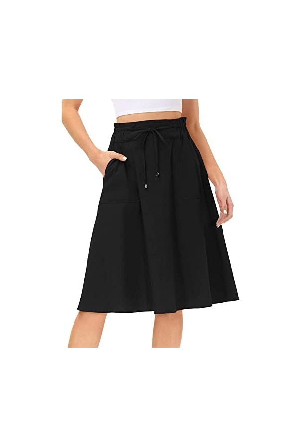 Jupe midi élégante pour femme - Jupe plissée - Coupe trapèze - Taille élastique - Jupe plissée - Couleur unie - Vintage - Pou