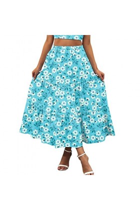 Jupe midi en mousseline de soie élégante à pois - Taille élastique - Jupe dété plissée - Style bohème - Style décontracté - 