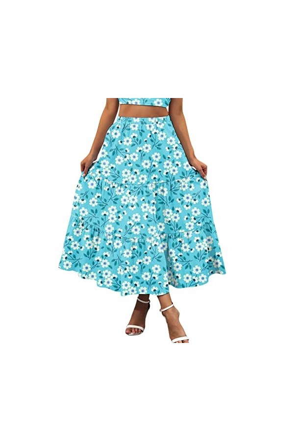 Jupe midi en mousseline de soie élégante à pois - Taille élastique - Jupe dété plissée - Style bohème - Style décontracté - 