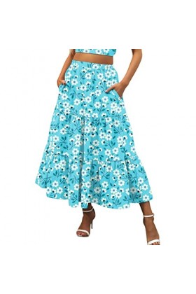 Jupe midi en mousseline de soie élégante à pois - Taille élastique - Jupe dété plissée - Style bohème - Style décontracté - 