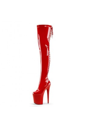 WOkismD 20CM Retour Lace Up Nightclub Modèle Pole Dancing Haut Talon Femmes Long Sur-Le-Genou Bottes Sexy,Rouge,44 EU