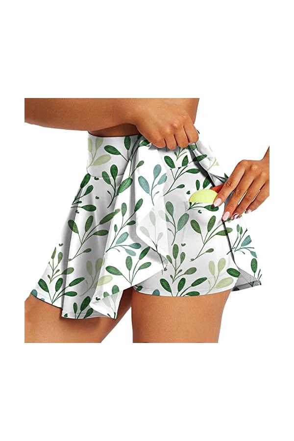 Jupe de tennis pour femme - Courte - Imprimé tendance - Mini jupe avec pantalon - Jupe de tennis - Avec poches - Avec pantalo