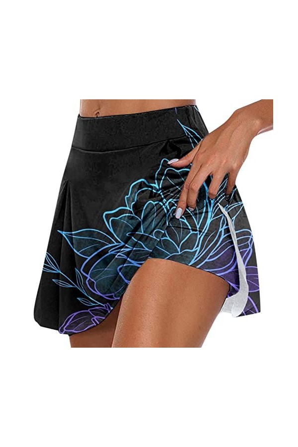 Jupe dété pour femme - Mini jupe de sport - Avec poches - Jupe plissée - Avec pantalon - Longueur genou - Pour femme, Purple