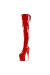 WOkismD 20CM Retour Lace Up Nightclub Modèle Pole Dancing Haut Talon Femmes Long Sur-Le-Genou Bottes Sexy,Rouge,44 EU