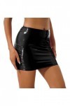 WSZJLN Femmes Sexy Jupes Brillant en Cuir Verni Minijupe Couleur Unie Ceinture Élastique Jupe Crayon Brillant Wet Look Latex