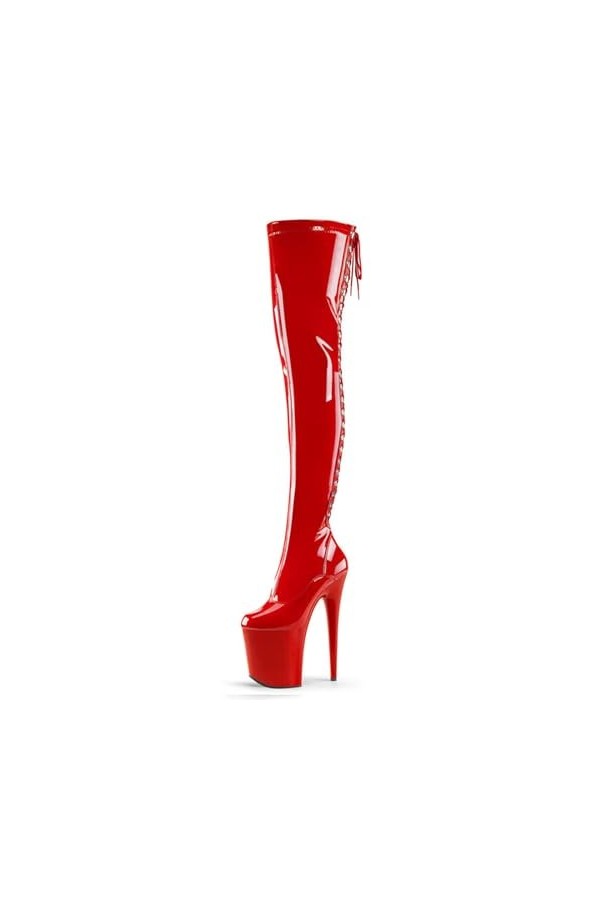 WOkismD 20CM Retour Lace Up Nightclub Modèle Pole Dancing Haut Talon Femmes Long Sur-Le-Genou Bottes Sexy,Rouge,44 EU