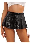 WSZJLN Femmes Sexy Jupes en Cuir Brillant Wet Look en Cuir Verni Mini Jupe Mode Zipper A-Line Jupes évasées pour Rave Party C