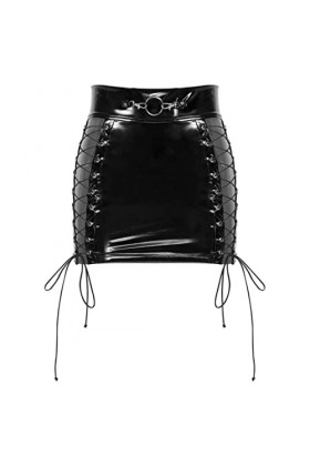 CHOUBAGUAI Femmes Wet Look Cuir Verni Crayon Jupes Clubwear Femme Évider À Lacets Moulante Fermeture À Glissière Minijupes Ra