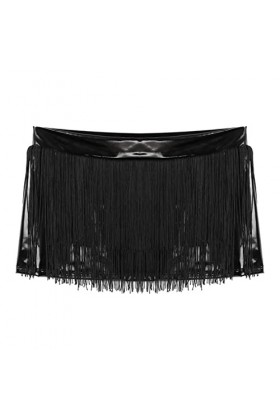 CHOUBAGUAI Femmes Mode Sexy Mini Jupes Wet Look en Cuir Verni À Franges Mini-Jupe Taille Basse Gland Micro Jupe pour Club Par