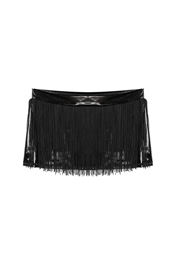 CHOUBAGUAI Femmes Mode Sexy Mini Jupes Wet Look en Cuir Verni À Franges Mini-Jupe Taille Basse Gland Micro Jupe pour Club Par