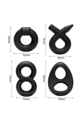Anneau en Forme de Huit en Silicone Liquide Anneau de Retard pour Hommes Anneau Complexe de circoncision Ensemble de Quatre 