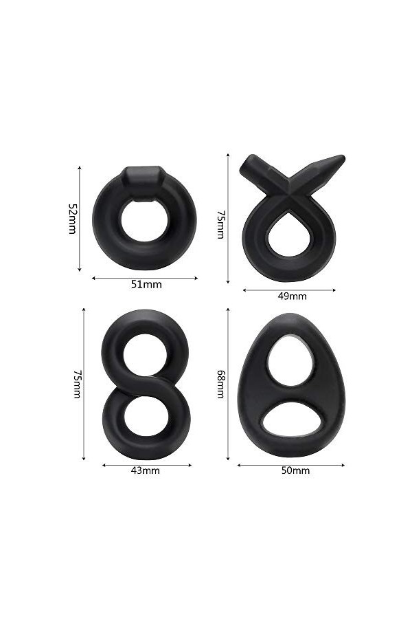 Anneau en Forme de Huit en Silicone Liquide Anneau de Retard pour Hommes Anneau Complexe de circoncision Ensemble de Quatre 