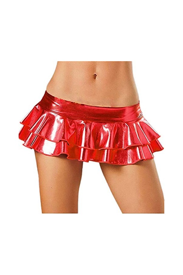 Mini Jupe Sexy Courte Femme Moulante Cuir Mouillé Courte Taille Clubwear Wetlook Unique Mini Robe Aspect Cuir Mouillé Taille 