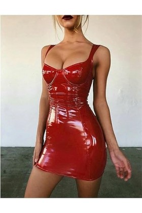 Sexy PU Dos Nu Club Robe Courte Solide Noir Wet Look Latex Moulante Faux Cuir Push Up Gothique Mini Micro Robe Justaucorps-Ro