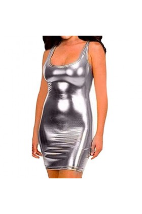 Gnohnay Femme Mini Robe Moulante Courte en Latex, Cuir Wetlook Mini Robes, Latex en Cuir Verni Robe Party, Clubwear Robe Cats