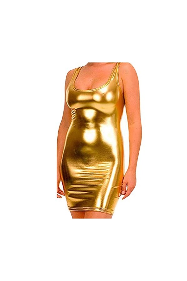 Gnohnay Femme Mini Robe Moulante Courte en Latex, Cuir Wetlook Mini Robes, Latex en Cuir Verni Robe Party, Clubwear Robe Cats