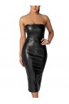 seiveini Robe Sexy en Cuir Femme Robe Moulante Chic Wetlook Clubwear Robe Bodycon de Cocktail Fête Vintage Verni Mini Dress C
