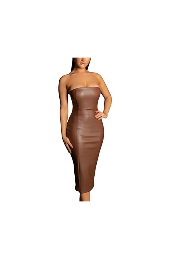 seiveini Robe Sexy en Cuir Femme Robe Moulante Chic Wetlook Clubwear Robe Bodycon de Cocktail Fête Vintage Verni Mini Dress C