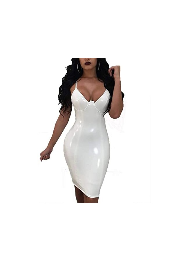 VCXZ Femmes Latex Catsuit Robe Moulante Sexy Bandage de la Lingerie Sexy Bandage en Cuir Faux,Noir,XXL