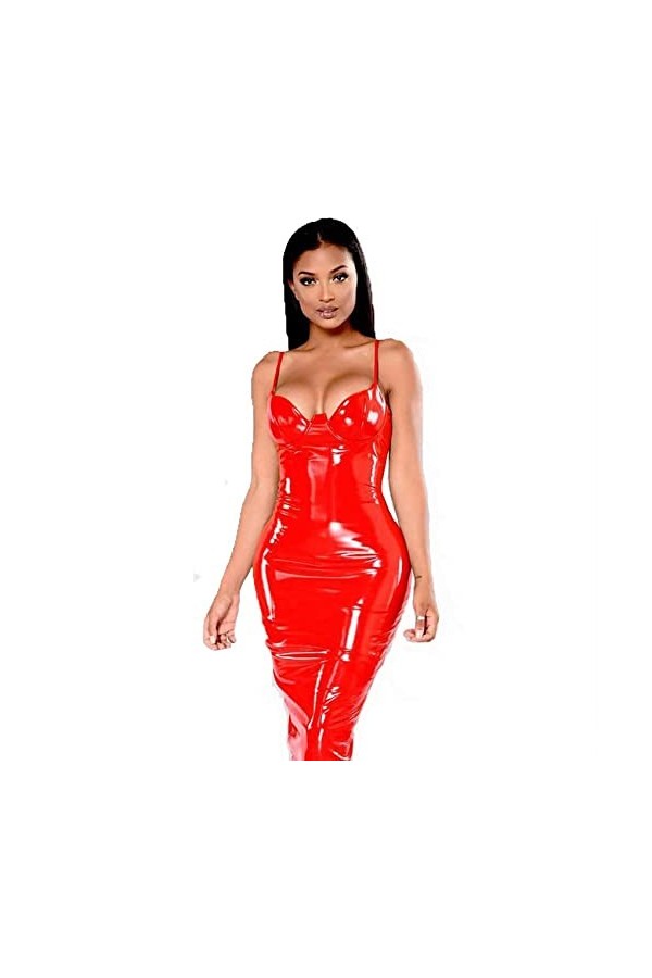 VCXZ Femmes Latex Catsuit Robe Moulante Sexy Bandage de la Lingerie Sexy Bandage en Cuir Faux,Noir,XXL