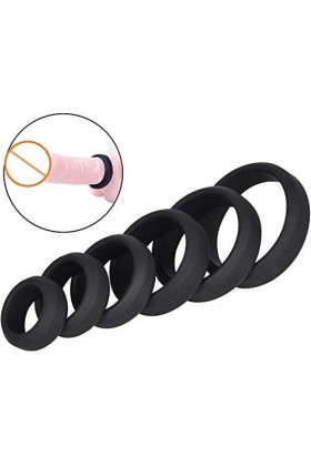 Lot de 6 bagues en silicone noir pour hommes gays coups retardés