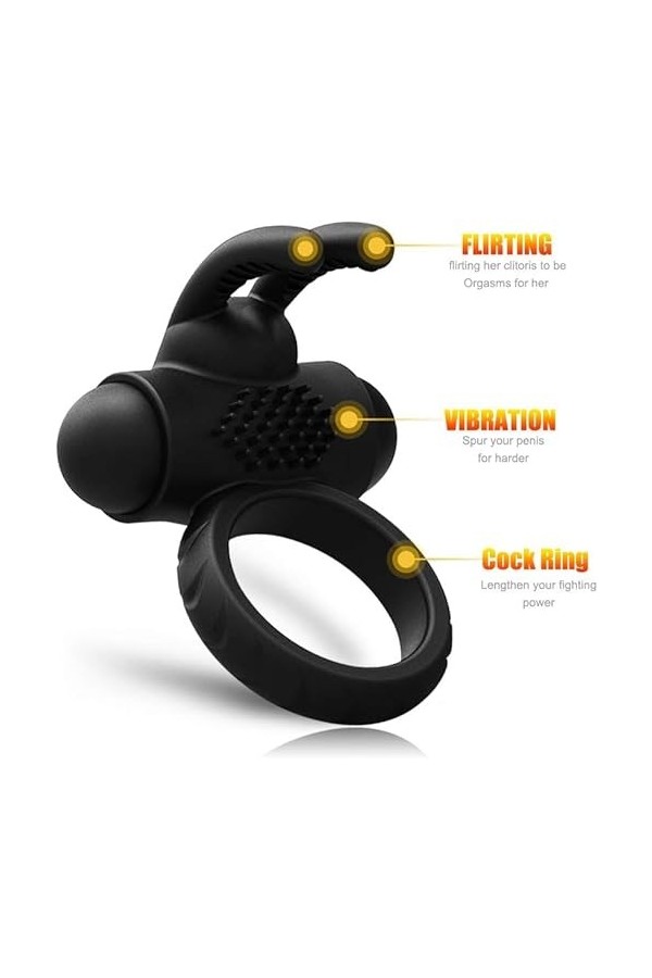 Anneau pénien vibrante homme M-asseur portable,Fémmé Adultes Anneau De P-Ê?Is en Silicone Couple Multi Vitesses T-Shirt Vibra