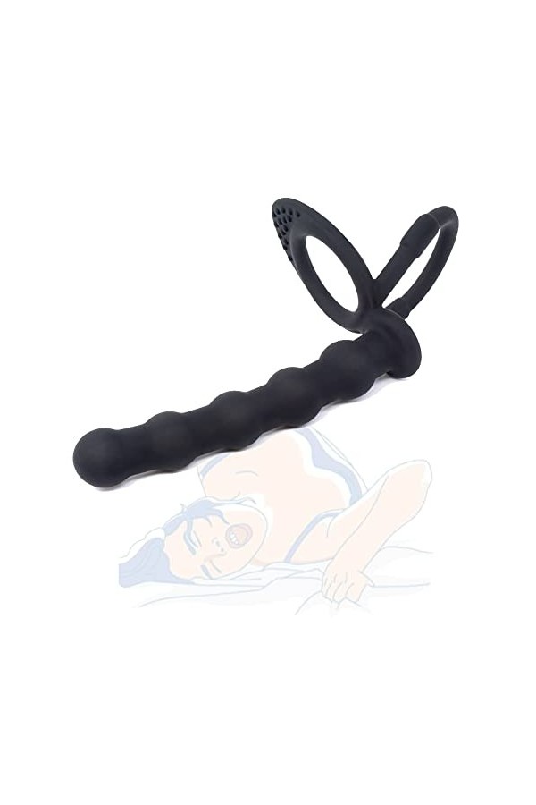 Lopotiony Bague de Sport en Silicone Noir avec Perles à Tirer, Fournitures de Couple à Double Anneau pour Hommes et Femmes