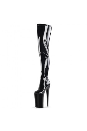 WOkismD Bottes en cuir verni sexy à bout rond 26CM Grande taille Cross-Dressing Performance de mode Super High-Heeled Platfor