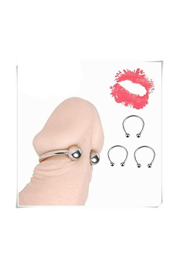 Fly love 3pcs Lisse Hommes Métal Acier Inoxydable Double Perle Loaded Anneau Viande